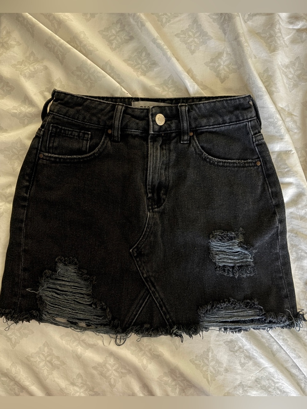 PacSun Black Distressed Denim Mini Skirt